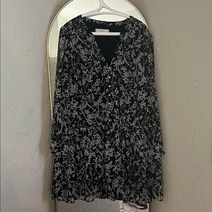 LOFT Black Dress with White Floral Design